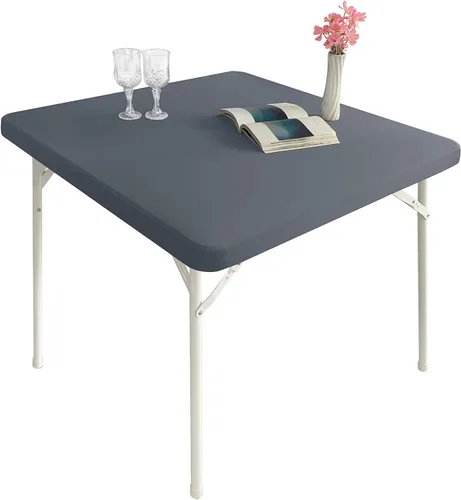 Miniatura 26 de Mantel elástico para mesa auxiliar de cóctel, ajustable de elastano, tamaño pequeño, para mesa auxiliar, 24 x 24 pulgadas, color beige