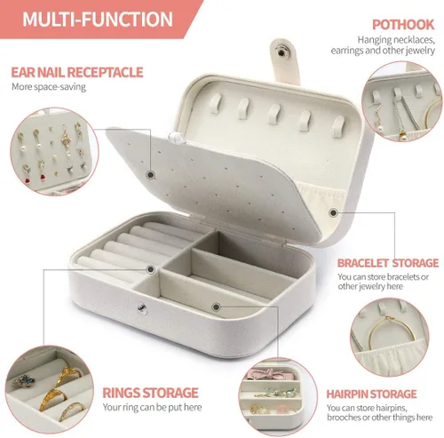 Miniatura 2 de DerBlue Joyero de viaje, caja de joyería pequeña, caja de joyería de viaje portátil, organizador de almacenamiento para anillos y aretes