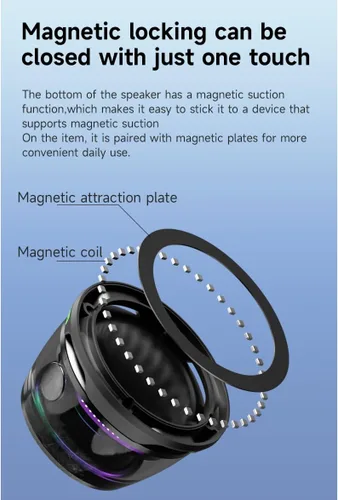 Miniatura 7 de Yaslayp Altavoz Bluetooth magnético multifuncional G200 con luz RGB, altavoz magnético inalámbrico impermeable para teléfonos, tabletas