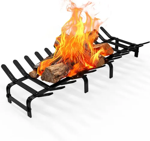 Miniatura 8 de TBMLC Rejilla de acero negro para chimenea, estante de leña de acero, elegante y duradero, soporte para chimenea de interior o hoguera al aire libre