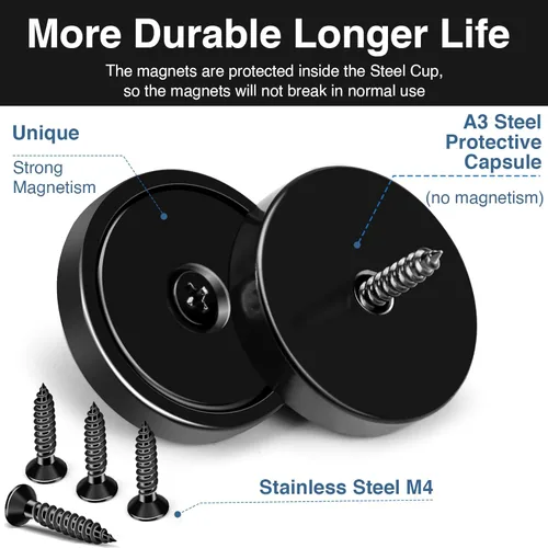 Miniatura 7 de MIKEDE Imanes fuertes con agujeros, 110 libras + imanes de neodimio fuertes con tornillos inoxidables para montaje en pared, imán de base redonda