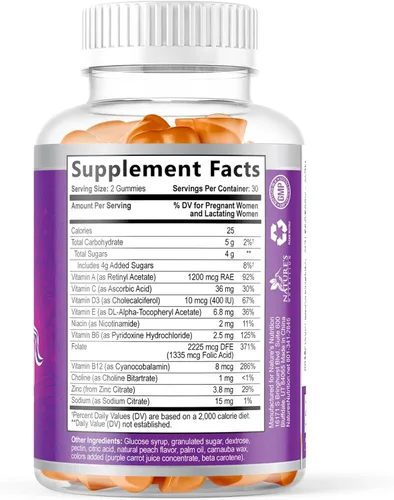 Miniatura 9 de Vitaminas prenatales para mujeres, gomitas de vitaminas para el embarazo con ácido fólico, vitamina A, C, D3, B12, B6, gomitas multivitamínicas