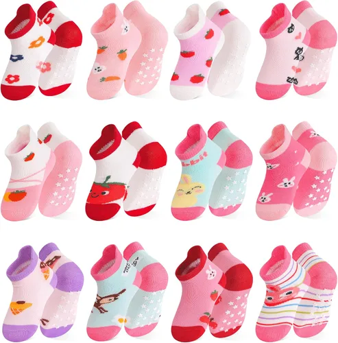Miniatura 11 de Calcetines SkiBeaut para niños con agarre, 12 pares de calcetines antideslizantes para niños, calcetines de casa para bebés, niños y niñas de 0 a 7