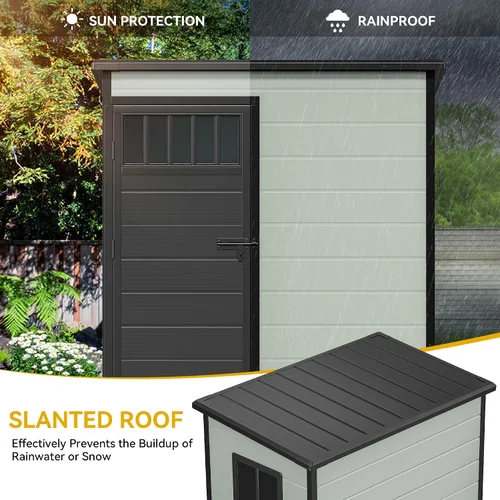 Miniatura 6 de DWVO Cobertizo de almacenamiento para exteriores de 5 x 3 pies con estilo de valla y ventanas laterales, piso y puertas con cerradura, cobertizo