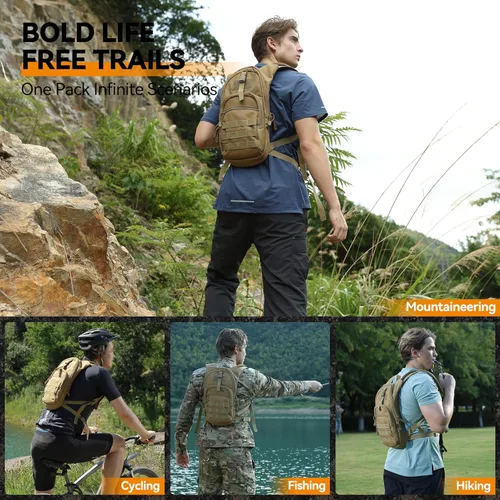 Miniatura 6 de MARCHWAY Mochila de Hidratación Táctica Molle con Vejiga de Agua de TPU de 2.5L, Mochila Militar Organizada de Perfil Bajo para Senderismo, Canela