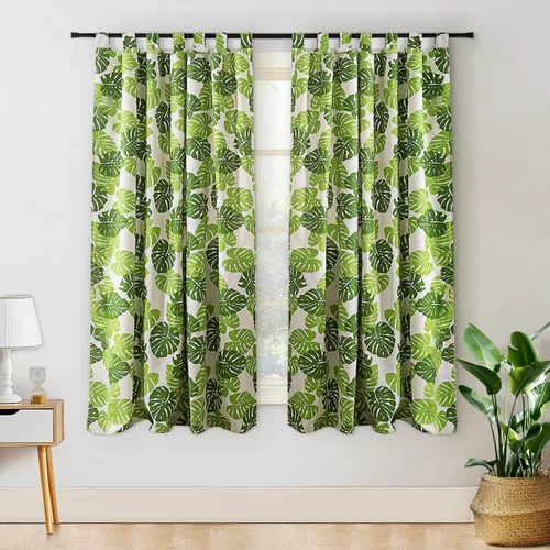 Miniatura 11 de BROSHAN Cortinas blancas y verdes para dormitorio, cortinas de ventana de hojas de plantas tropicales, 2 paneles de 78 pulgadas de largo, cortinas