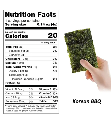 Miniatura 2 de KIMNORI Bocadillos de algas orgánicas prémium – Crujiente barbacoa coreana (KBBQ) Laver, Keto, vegano y superalimento bajo en calorías, 12 paquetes