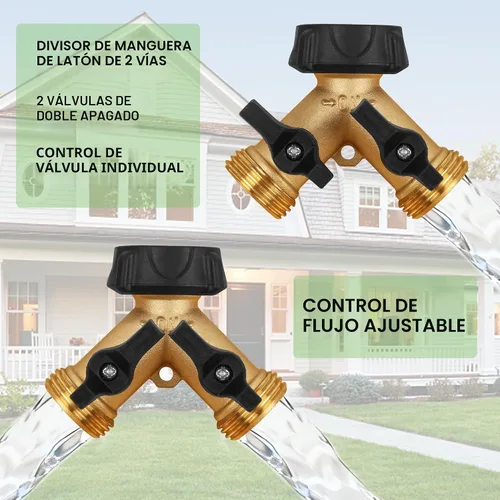 Miniatura 5 de Biswing Divisor de Manguera de Jardín de 2 Vías, Conector de Grifo de Latón Resistente Divisor, Divisor en Y 2 Válvulas con 2 Arandelas de Goma