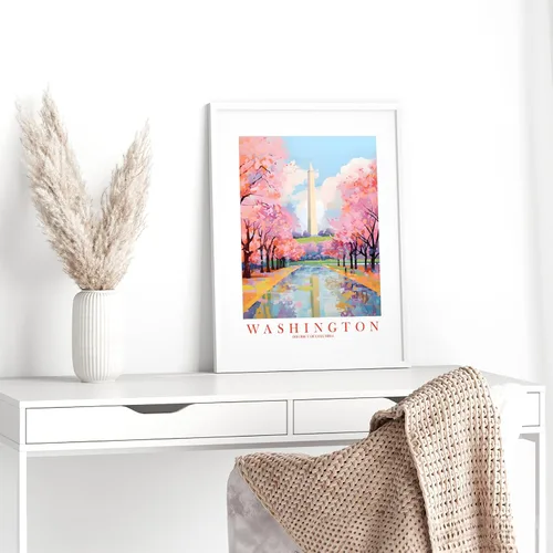 Miniatura 3 de ColorAndFlair Washington DC Travel Print Souvenir - Póster retro de DC para pared, diseño de monumento a Washington, pintura de paisaje
