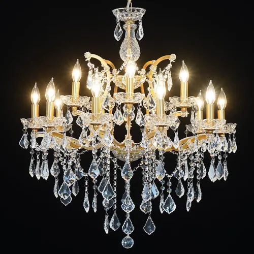 Miniatura 16 de Candelabros de cristal de bronce antiguo de lujo con lámpara colgante de vela, lámpara de techo de 6 luces de cristal dorado para comedor, sala