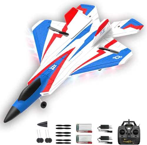 Avión RC de 4 canales con luces | Avión RC F22 con estabilizador de giroscopio de 6 ejes para principiantes, avión de control remoto para adultos 37