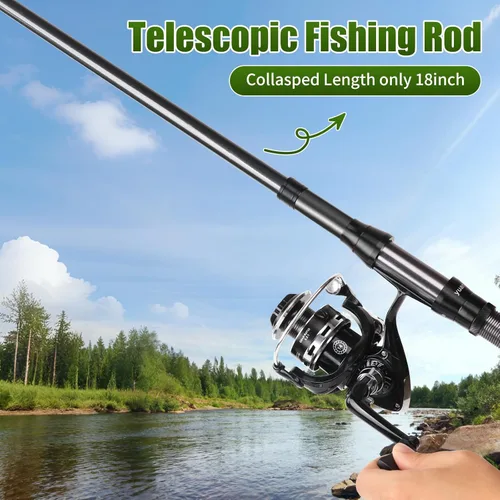 Miniatura 6 de Combo de carrete de caña de pescar, 2 cañas de pesca telescópicas de 6.89 pies, 2 carretes giratorios, juego de alicates de pesca con bolsa de Negro