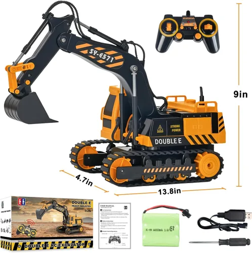 Miniatura 8 de DOUBLE E Juguete de excavadora a control remoto, excavadoras a control remoto, caja de arena, juguetes de construcción hidráulicos, vehículo