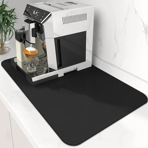 WISELIFE Tapete de café súper absorbente para secar platos, accesorios de barra de café, combina con máquina, tapetes de secado grandes para Negro