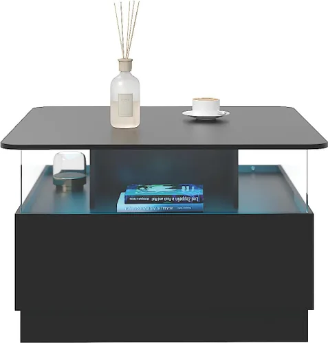 Miniatura 9 de HedoAjim Mesas de centro cuadradas con almacenamiento, mesa de centro moderna para sala de estar, mesas de centro redondas negras y 2 cajones Negro