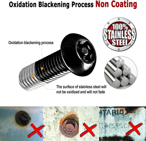 Miniatura 2 de Tornillos negros antirrobo para placa de matrícula, accesorios de cierre de seguridad de acero inoxidable inoxidables, tornillos M6 (1/4 de pulgada)