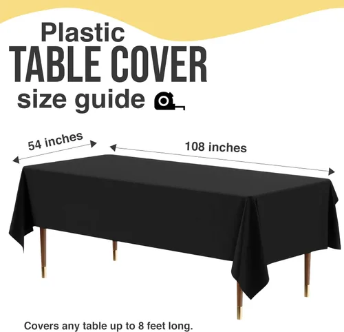 Miniatura 6 de Exquisite Mantel rectangular de plástico negro de alta calidad, 66% más grueso, 0.5 mil, paquete de 48 manteles negros de 54 x 108 pulgadas, mantel