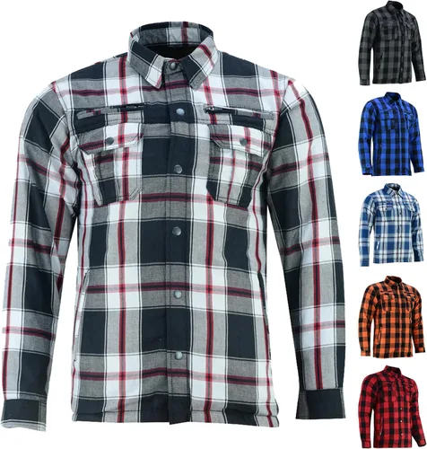 Camisa de Motociclista para Hombre Daniel Smart Plaid Biker Chaqueta de Franela Desmontable Deportiva Blindada, Cierre con Cremallera y Resistente
