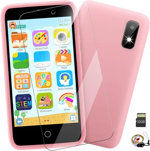 MINIBEAR Teléfono inteligente de juguete para niños, 3.97 pulgadas, juguetes de aprendizaje de doble cámara, más de 201 juegos educativos, teléfono