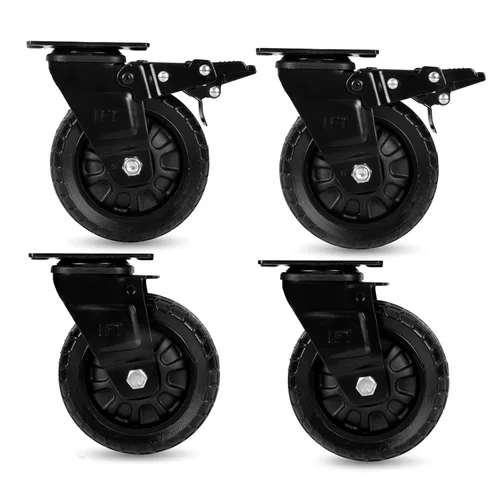 Iron Forge Tools Juego de 4 ruedas giratorias de alta resistencia, 6 pulgadas de altura, 5 pulgadas de diámetro, ruedas sólidas de poliuretano Negro