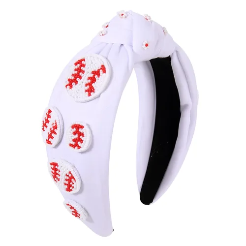 Diadema deportiva de béisbol con cuentas blancas para mujeres, profesores, abalorio de béisbol con cuentas adornadas, diadema elegante y elegante