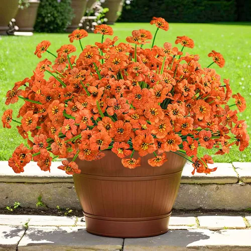 Krissing - 48 paquetes de flores artificiales para exteriores, resistentes a los rayos UV, flores falsas de plástico sintético, plantas para jardín,