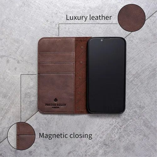 Miniatura 3 de Porter Riley - Funda de cuero para iPhone XR. Funda de piel auténtica premium con ranuras para tarjetas, soporte horizontal, marco duradero