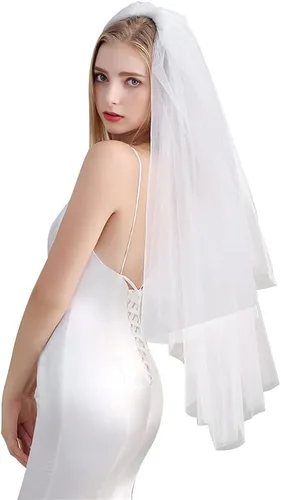 CICITOYWO Vails - Velos de boda cortos para mujer, velos de boda simples, color marfil blanco, tul con peine para novias, despedidas de soltera,
