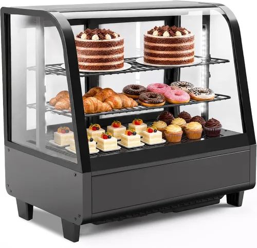 Miniatura 27 de Tylza Vitrina refrigerada para encimera, refrigerador comercial de 2.7 pies cúbicos/78L, vitrina con luz LED, puerta de vidrio doble, 32-54°F