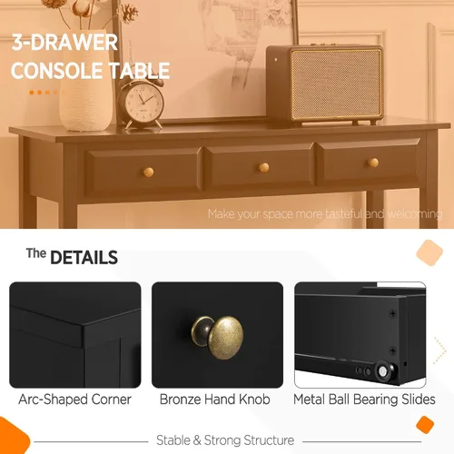 Miniatura 5 de Topeakmart Mesa consola con estante de almacenamiento y 3 cajones, mesa de sofá de 2 niveles para entrada/pasillo/sala de estar, material de madera