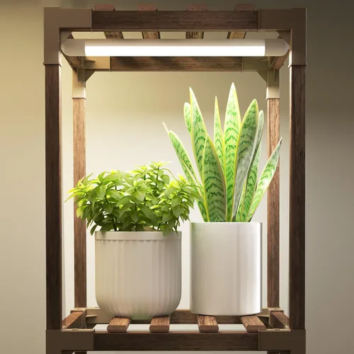 Miniatura 6 de HOMKIRT Soporte para plantas con luz de crecimiento, estante iluminado para plantas de interior para múltiples plantas, estante alto de madera