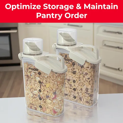Miniatura 8 de Paquete de dos contenedores de almacenamiento de alimentos y cereales, contenedor organizador de cocina de plástico hermético de 2.6 L con boquilla