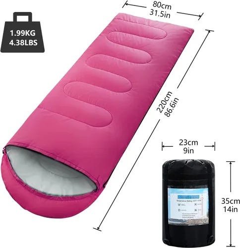 Miniatura 6 de Sacos de Dormir para Adultos, Niños y Niñas - Saco de Dormir Ligero Impermeable para Clima Cálido y Frío con Mochila Compacta, Ideal para 3-4