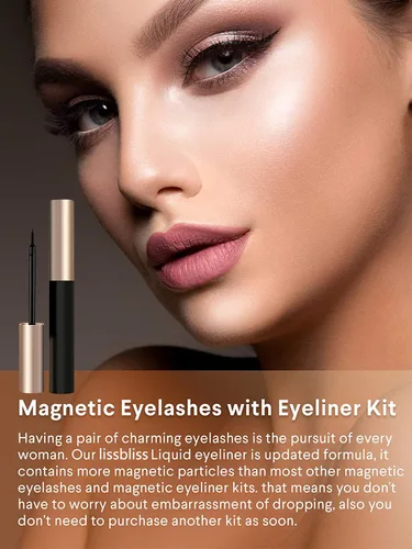 Miniatura 5 de Pestañas magnéticas con delineador de ojos, kit de pestañas magnéticas reutilizables 3D con aplicador, pestañas postizas de aspecto natural, sin