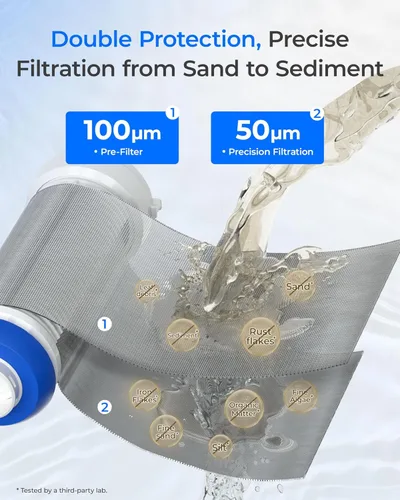 Miniatura 5 de Waterdrop Mega Filtro de sedimento giratorio, sistema de filtro de agua reutilizable actualizado para toda la casa con retrolavado para agua