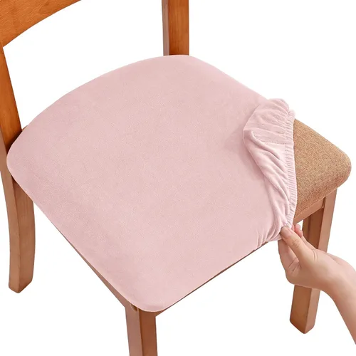 Miniatura 17 de Smiry - Fundas de asiento de terciopelo para sillas de comedor, juego de 4, ajuste elástico, extraíbles, lavables, protectores de cojín de asiento