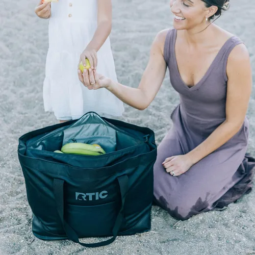 Miniatura 6 de RTIC Bolsa de mano aislada para uso diario, enfriador térmico reutilizable grande con cremallera superior para playa, comestibles, compras, Azul