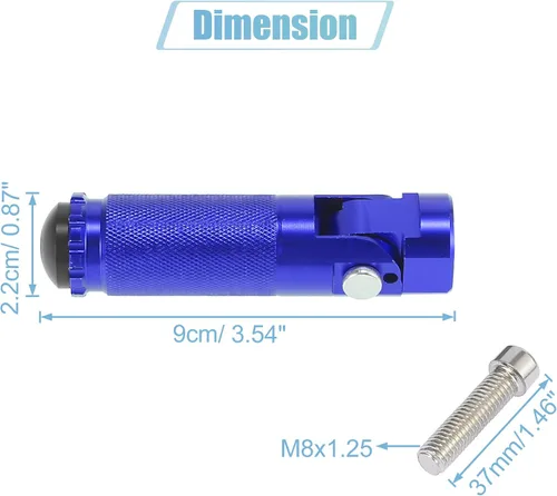 Miniatura 2 de Motoforti 1 par 0.315 in aleación de aluminio universal motocicleta plegable trasero reposapiés estribera pedal peg bicicleta bicicleta ciclismo azul