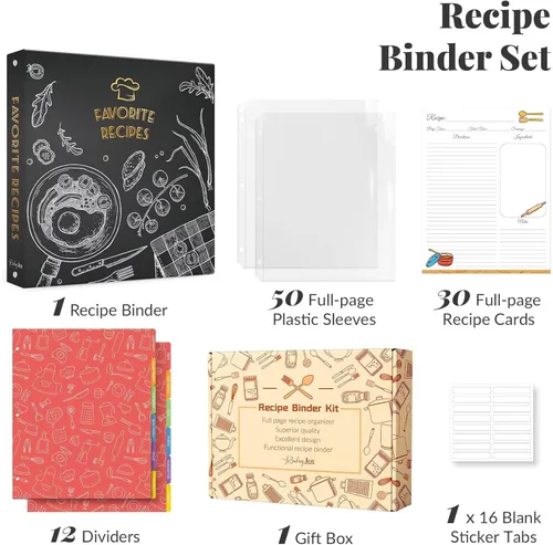 Miniatura 2 de Carpeta de recetas de 8.5 x 11 pulgadas, 3 anillos, libro de recetas para escribir en tus propias recetas, carpeta de recetas de página completa