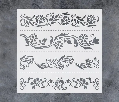 GSS Designs - Plantillas florales para pintar sobre lienzo de madera, papel, pared y azulejos, plantilla de borde adornado de 12 x 12 pulgadas,