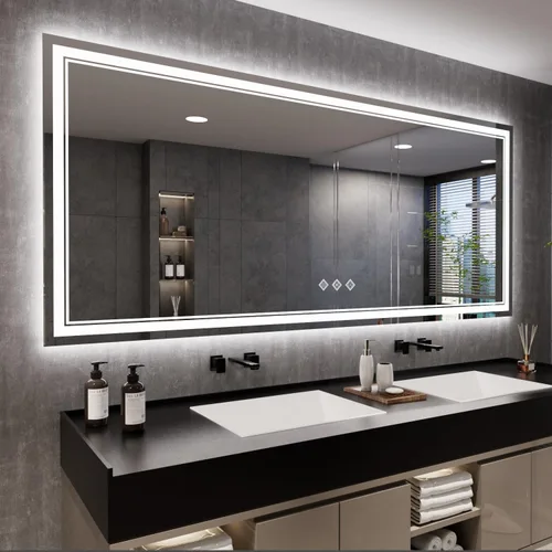 Miniatura 26 de Espejo LED, 20 x 28 pulgadas, gradiente frontal y retroiluminado LED, espejo de baño LED de 3 colores regulables CRI>90, IP54, espejo de baño