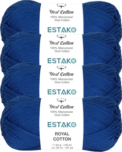 Miniatura 48 de Estako Algodón Royal, 100% hilo de algodón giza mercerizado, suave, súper fino 1 para ganchillo y tejer, 1.76 onzas (50g) / 137 yardas (125m)