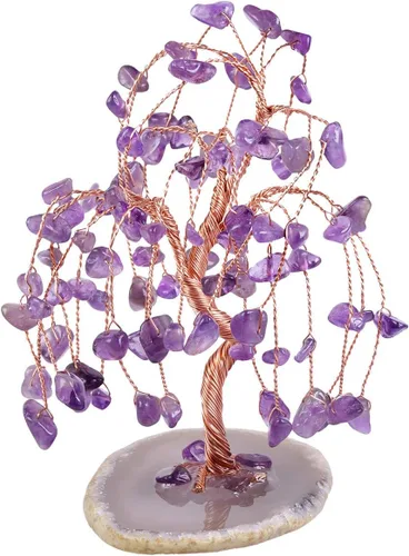 Miniatura 10 de TUMBEELLUWA Árbol de dinero de cristal curativo con rodajas de ágata, pulido de piedras preciosas pulidas, árbol bonsái, Feng Shui, decoración