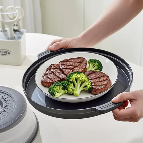 Miniatura 8 de Cubierta para microondas contra salpicaduras, cubierta de microondas para alimentos con bandeja anti-escaldadura, cubierta de placa de microondas