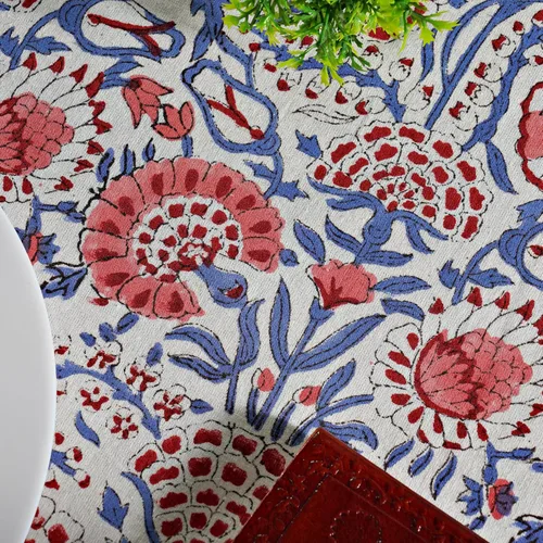 Miniatura 6 de Ridhi Mantel redondo con estampado de bloque a mano, 100% algodón, reutilizable, color rosa flamenco, de 60 pulgadas, mantel decorativo para uso
