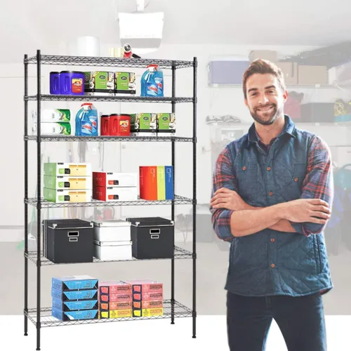 Miniatura 7 de BestOffice Estantes de almacenamiento de alambre de 6 niveles 42 x 16 x 72 Negro con estantes ajustables Estante de metal resistente