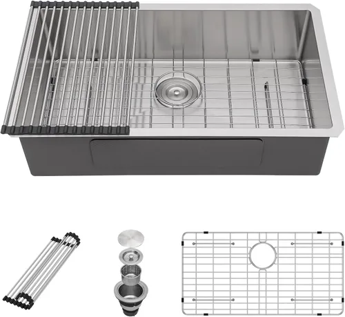 Miniatura 15 de Sarlai - Fregadero de cocina, de 30 x 18 pulgadas, empotrado, simple, de acero inoxidable calibre 16