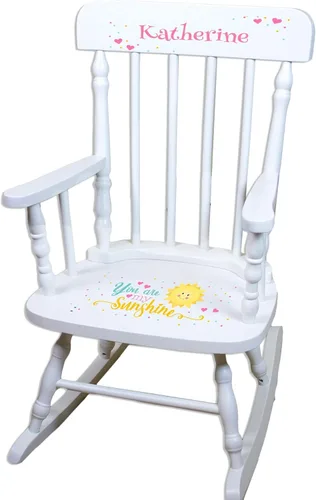 Miniatura 9 de My Bambino Mecedora personalizada de madera blanca para niña, regalo para bebé (arco iris bohemio)