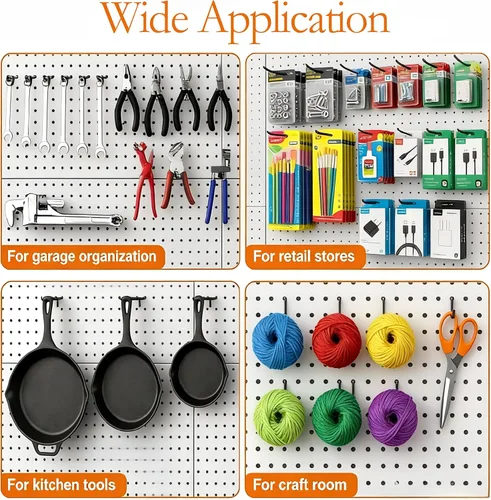 Miniatura 5 de Paquete de 80 ganchos para tablero de clavijas de 2/4/6/8 pulgadas, ganchos negros extra gruesos de 1/4 pulgadas para colgar, accesorios de tablero