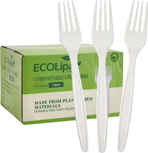 Miniatura 8 de ECOLipak Juego de cubiertos compostables de 350 piezas, 7 pulgadas, de gran tamaño, biodegradables, desechables, 150 tenedores, 100 cucharas, 100
